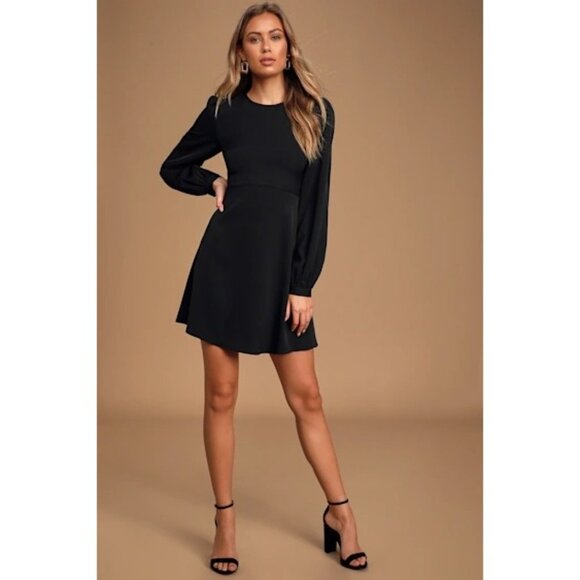 Lulus Follow Me Black Long Sleeve Dress Fit & Flare Dress Keyhole Back Medium - Picture 15 of 15